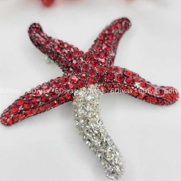 TWO colored Large Starfish Brooch Pin studded with bling - Picture 5 of 6